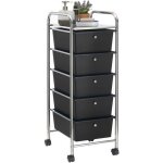 Caisson sur roulettes gina chariot avec 5 tiroirs en plastique noir et 1 �tag�re rangement salle de bain ...