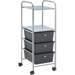 Caisson sur roulettes gina chariot avec 3 tiroirs en plastique noir et 2 �tag�res meuble de rangement ...