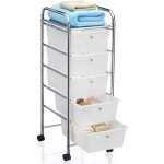 Caisson sur roulettes gina chariot avec 5 tiroirs en plastique blanc transparent et 1 �tag�re rangement ...