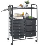 Caisson sur roulettes marita chariot 9 tiroirs en plastique noir et 2 �tag�res rangement salle de bain ...