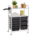 Caisson sur roulettes marita chariot 9 tiroirs en plastique noir et 2 �tag�res rangement salle de bain ...