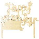Cake topper - scrapcooking - led en bois - happy new year - 13. 5x16. 5 cm