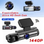 Cam�ra de voiture 1440p avant + cabine dual dashcam avec 3. 16 �cran vision nocturne capteur g