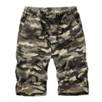 Camouflage cargo short homme taille elastique coupe droite bermuda ete en coton tissu confortable - kaki ...