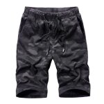 Camouflage cargo short homme taille elastique coupe droite bermuda ete en coton tissu confortable - noir ...
