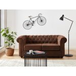 Canap 2 places chesterfield en microfibre aspect cuir vieilli