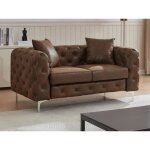 Canapé 2 places chesterfield en microfibre aspect cuir vieilli marron edwina Canapé 2 places chesterfield en microfibre aspect cuir vieilli marron edwina
