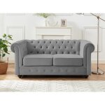 Canap 2 places chesterfield - velours gris clair
