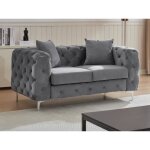 Canap� 2 places chesterfield en velours anthracite edwina