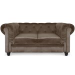 Canapé 2 places chesterfield en velours taupe - menzzo - fixe - accoudoirs - style classique Canapé 2 places chesterfield en velours taupe - menzzo - fixe - accoudoirs - style classique