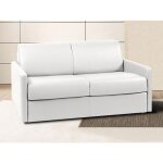 Canap� 2 places convertible express en simili blanc - couchage 120 cm - matelas 22 cm avec m�moire de ...