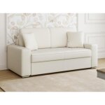 Canap� 2 places convertible express en simili emir - blanc - couchage 120 cm - matelas 22 cm avec m�moire ...