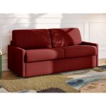 Canap� 2 places convertible express en tissu rouge - couchage 120 cm - matelas 22 cm avec m�moire de ...