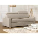 Canap 2 places convertible express en tissu vizir - beige - couchage 120 cm - matelas 22 cm avec mmoire ...