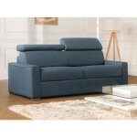 Canap 2 places convertible express en tissu vizir - bleu - couchage 120 cm - matelas 16 cm mmoire de ...