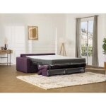 Canap 2 places convertible express en tissu vizir - violet - couchage 120 cm - matelas 22 cm avec mmoire ...