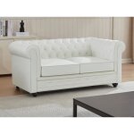 Canapé 2 places en cuir de buffle blanc chesterfield Canapé 2 places en cuir de buffle blanc chesterfield