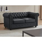 Canapé 2 places en cuir de buffle noir chesterfield Canapé 2 places en cuir de buffle noir chesterfield