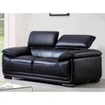 Canap 2 places en cuir - macelo - noir - design contemporain - confort moelleux