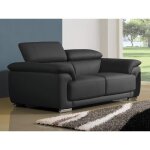 Canap 2 places en cuir suprieur noir marjorie
