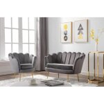 Canap� 2 places et fauteuil coquillage en velours anthracite dandelion