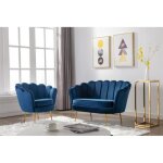 Canap� 2 places et fauteuil coquillage en velours bleu nuit dandelion
