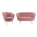 Canap� 2 places et fauteuil coquillage en velours rose dandelion