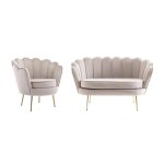 Canap� 2 places et fauteuil coquillage en velours taupe dandelion