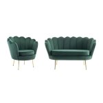 Canap� 2 places et fauteuil coquillage en velours vert sapin dandelion