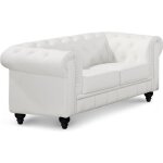 Canap� 2 places - menzzo - chesterfield - cuir blanc - style classique - confort moelleux