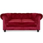 Canapé 2 places - menzzo - chesterfield - velours rouge - style classique - confort moelleux Canapé 2 places - menzzo - chesterfield - velours rouge - style classique - confort moelleux