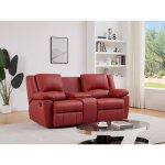 Canapé 2 places relax en cuir de vachette rouge aroma Canapé 2 places relax en cuir de vachette rouge aroma