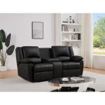 Canap 2 places relax en cuir de vachette noir aroma