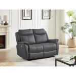 Canap 2 places relax lectrique en cuir de vachette gris anthracite nomajo