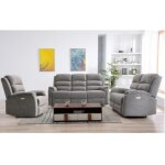 Canap 2 places relax lectrique avec tablette en tissu gris nevers