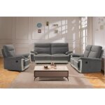 Canap 2 places relax lectrique en velours metti - gris et bandes cru