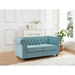 Canapé 2 places en velours bleu pastel chesterfield Canapé 2 places en velours bleu pastel chesterfield
