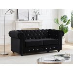 Canap 2 places en velours noir et boutons effet cristal chesterfield