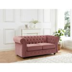 Canap� 2 places en velours rose pastel chesterfield
