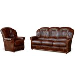 Canap 3 places et un fauteuil 100% cuir de buffle marron daphne