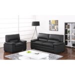 Canapé 3 places et un fauteuil en cuir de buffle mimas - noir Canapé 3 places et un fauteuil en cuir de buffle mimas - noir