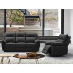 Canapé 3 places et un fauteuil relax en cuir de buffle pakita - noir Canapé 3 places et un fauteuil relax en cuir de buffle pakita - noir