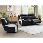 Canapé 3 places et un fauteuil relax électrique en cuir angelique - noir / blanc Canapé 3 places et un fauteuil relax électrique en cuir angelique - noir / blanc