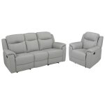 Canapé 3 places et un fauteuil relax evasion en cuir - gris clair Canapé 3 places et un fauteuil relax evasion en cuir - gris clair
