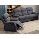 Canap� 3 places et un fauteuil relax en tissu tolzano - anthracite