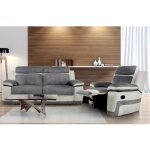 Canapé 3 places et un fauteuil relax en microfibre anthracite et bandes gris clair talca Canapé 3 places et un fauteuil relax en microfibre anthracite et bandes gris clair talca