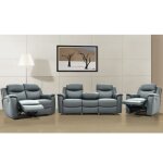 Canaps 3 places 2 places et un fauteuil relax evasion en cuir - gris