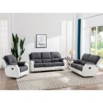 Canapés 3 places 2 places et un fauteuil relax en microfibre et simili gris et blanc brody Canapés 3 places 2 places et un fauteuil relax en microfibre et simili gris et blanc brody