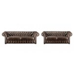 Canaps 3 places et 2 places chesterfield clotaire 100% cuir vieilli
