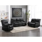 Canapés 3 places 2 places et un fauteuil relax en simili noir canby Canapés 3 places 2 places et un fauteuil relax en simili noir canby